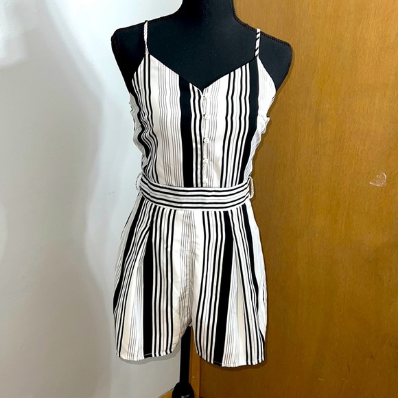 Pants - BOOHOO black /white striped romper